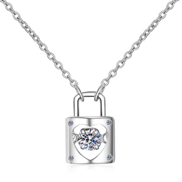 Certified 1/3 ct. t.w. Diamond Moissanite Dancing Heart Lock Necklace NEW - Picture 3 of 9